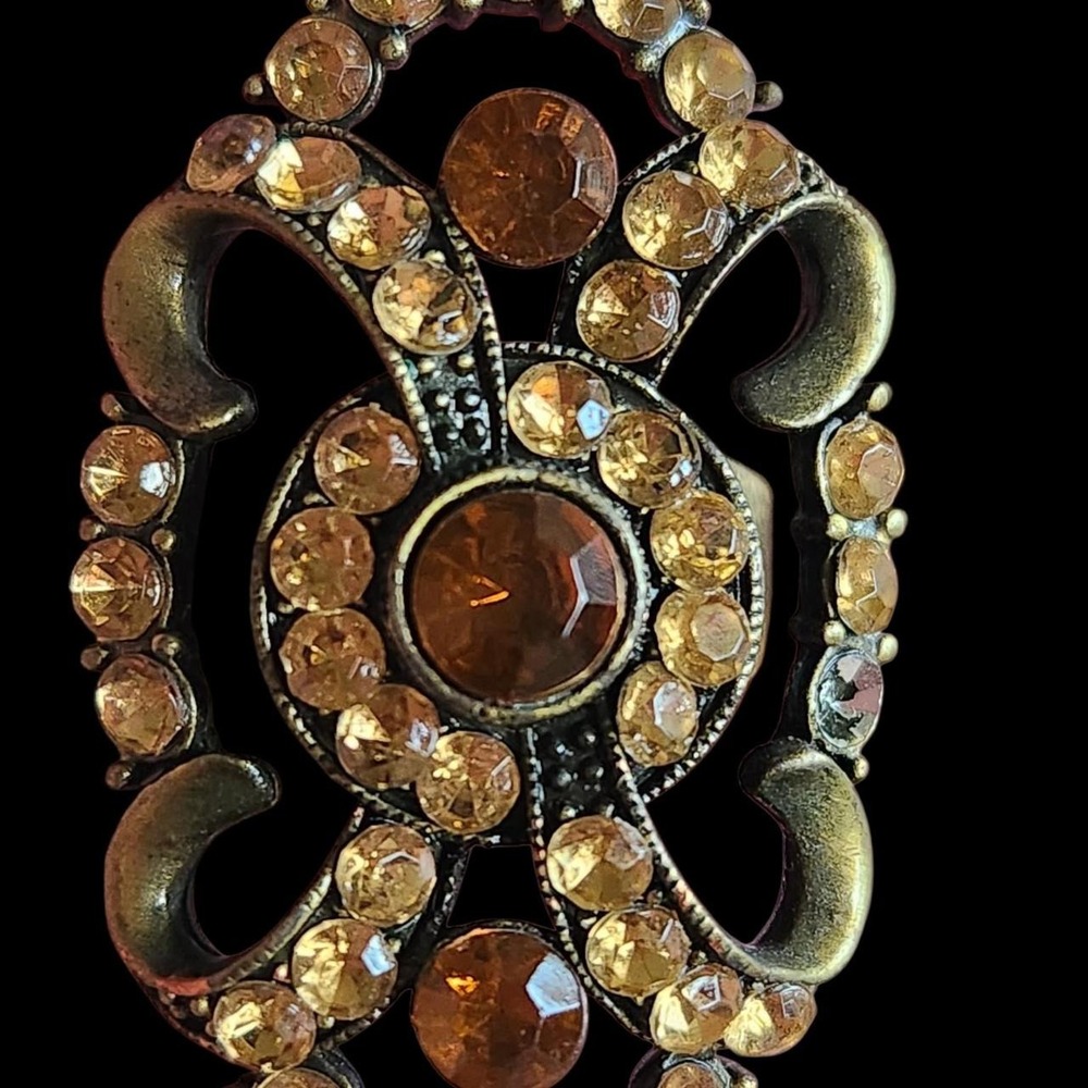Victorian Renaissance Ornate Amber Ring Adjustable